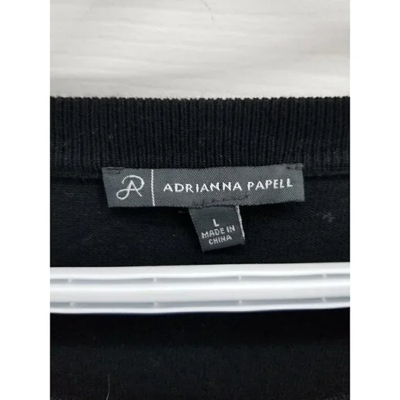 Adrianna Papell Black Sweater Sheer Pleated Back Size L - Picture 2 of 8